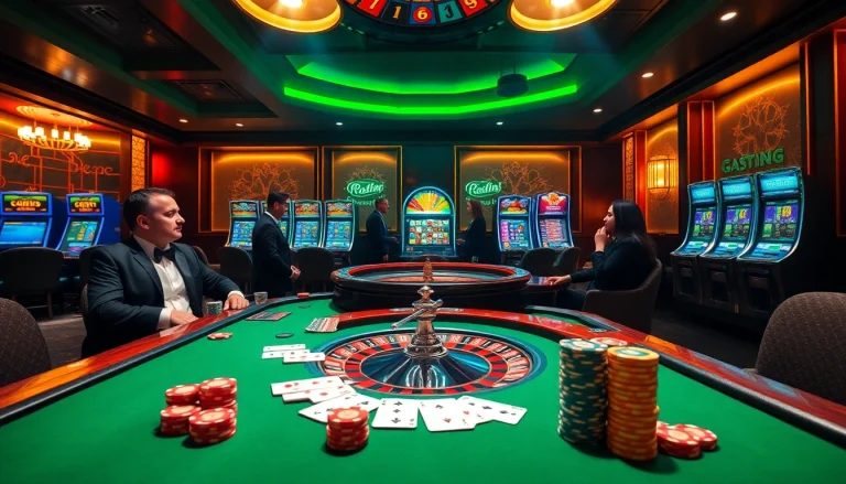 Experience high-stakes gambling at home jl55 with poker and slot machines in a vibrant casino atmosphere.