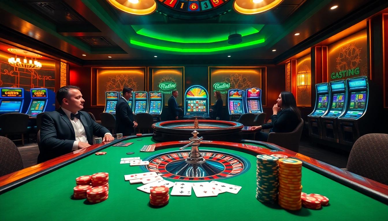 Experience high-stakes gambling at home jl55 with poker and slot machines in a vibrant casino atmosphere.