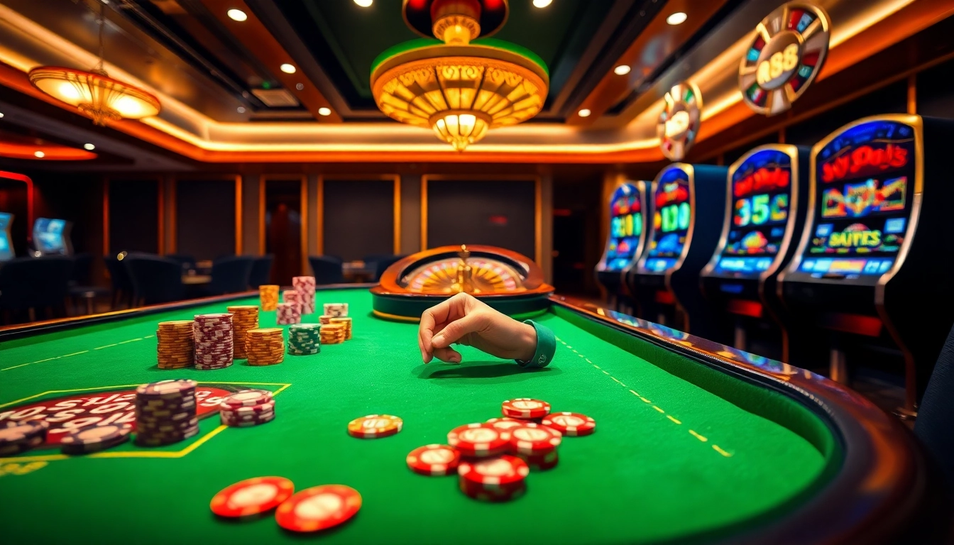 Experience the thrill of RR88 with vibrant gaming tables and exciting casino elements.