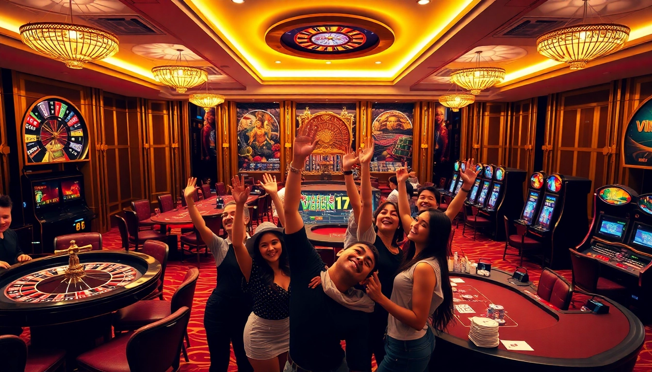 A group of jubilant players celebrating wins at the VIPWin interface, emphasizing excitement at vipwin79.net.