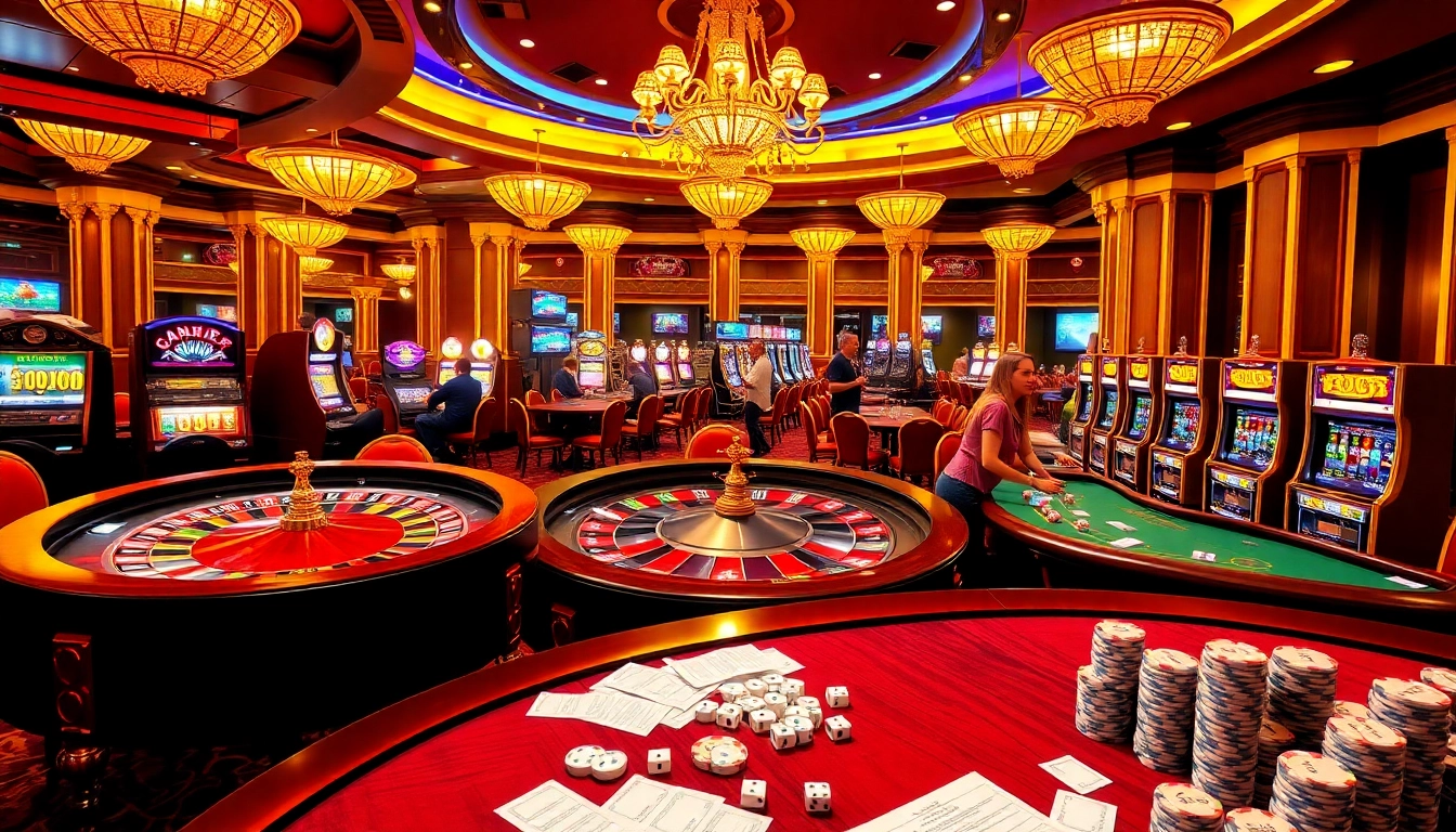 Players enjoying thrilling games at a casino showcasing 789p with vibrant roulette and poker tables.