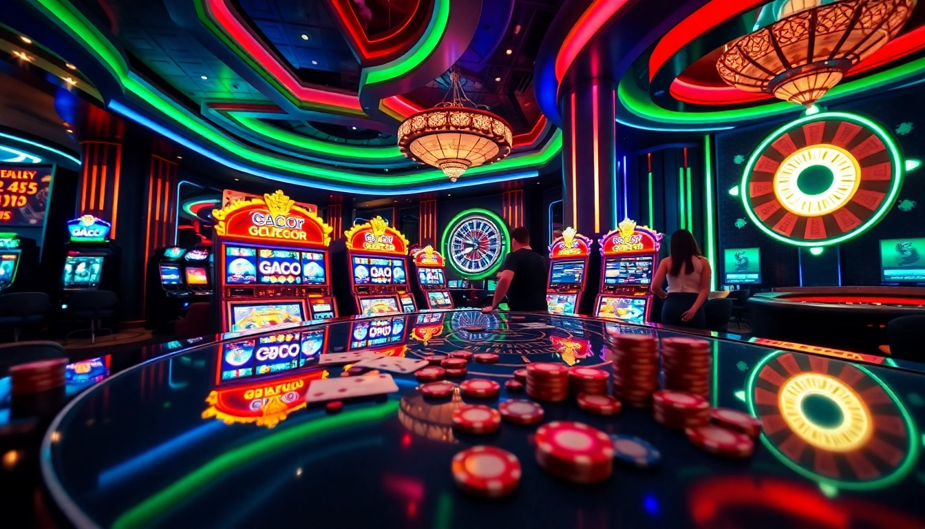 Players enjoying gacor slot machines in a vibrant casino atmosphere.