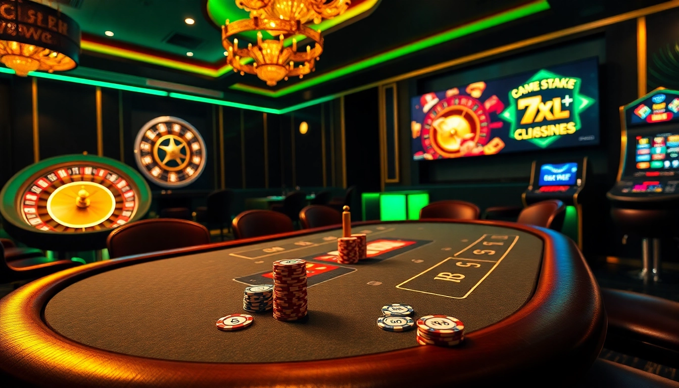 Players enjoying an exciting poker game at a luxurious casino table featuring 7xl betting elements.