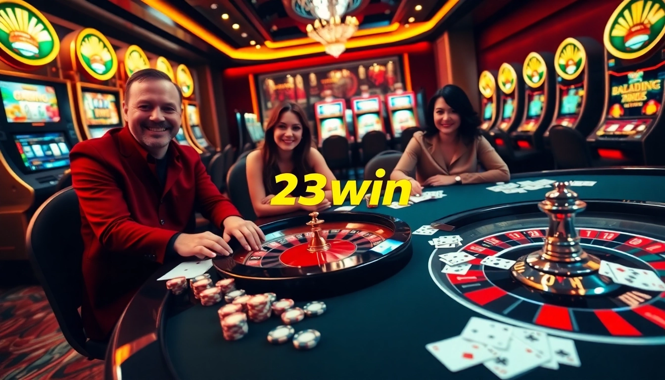 Experience the thrill of the 23win casino with vibrant gaming tables and excited players.