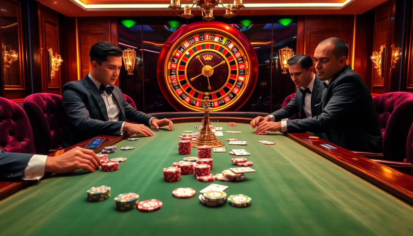 Experience thrilling gameplay at https://go88vn.id/ with vibrant poker chips and a spinning roulette wheel.