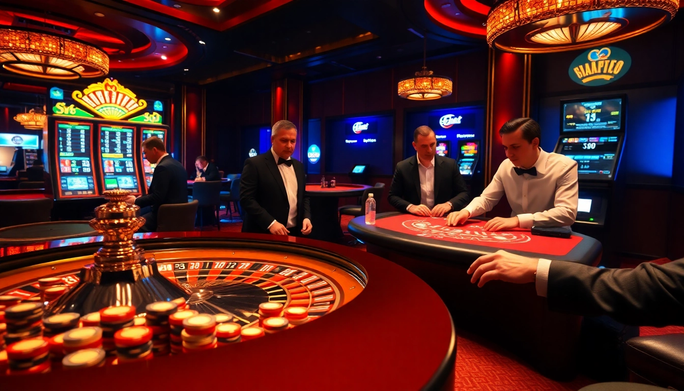 Betting excitement at a casino featuring sv 388 roulette and poker activities.