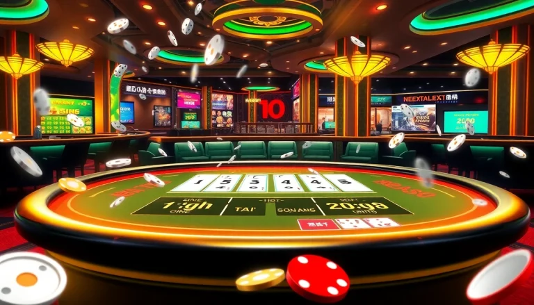 Experience Tai Xiu online with vibrant dice action and a casino atmosphere in this engaging gaming scene.