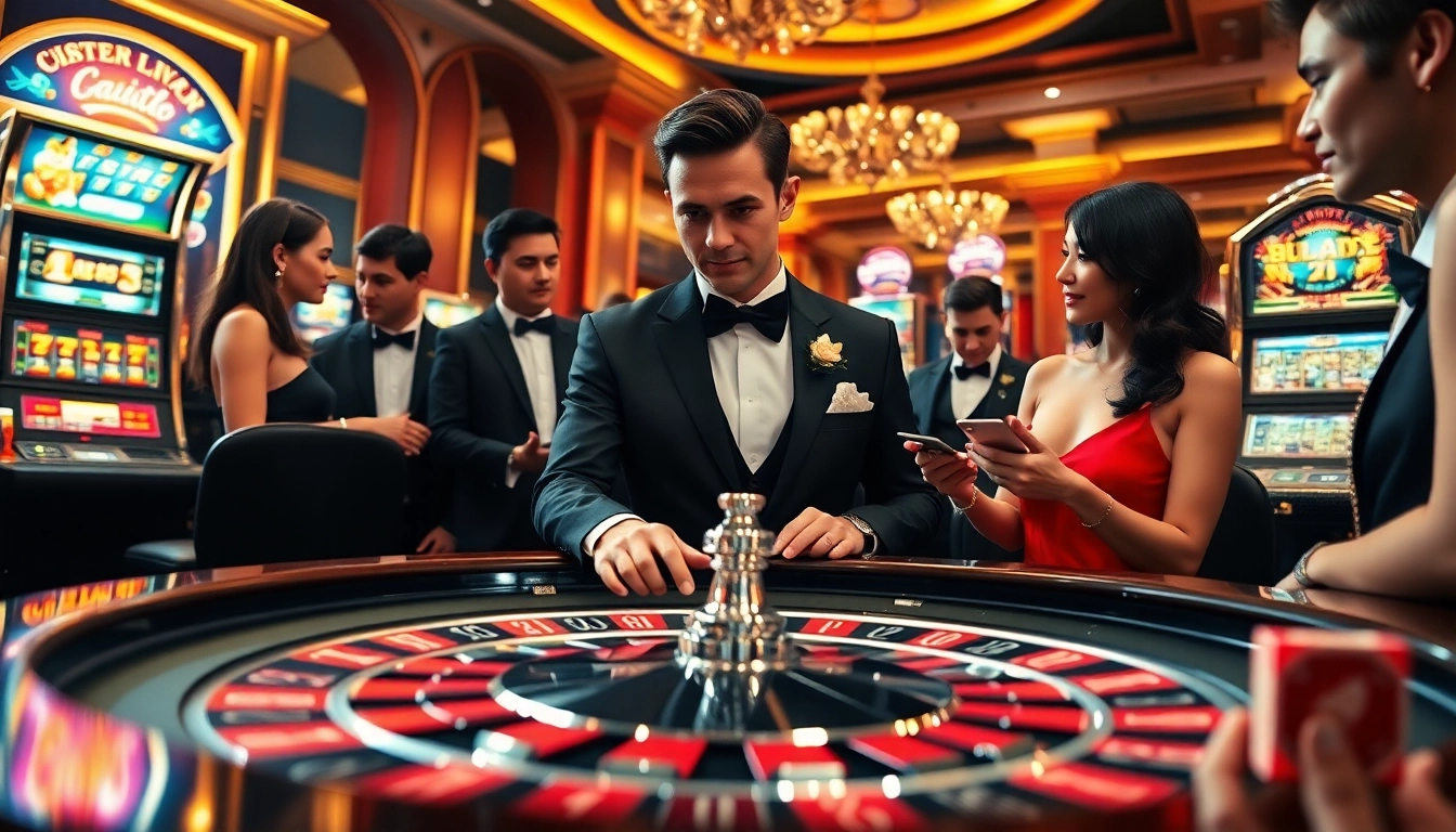 Exciting casino scene showcasing MM88 with roulette, cards, and vibrant players enjoying gambling.