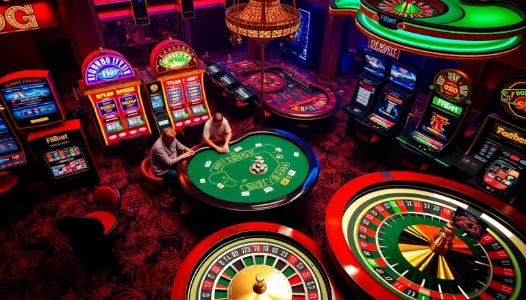 Experience thrilling gameplay at F8bet with poker tables, excitement, and vibrant slot machines.