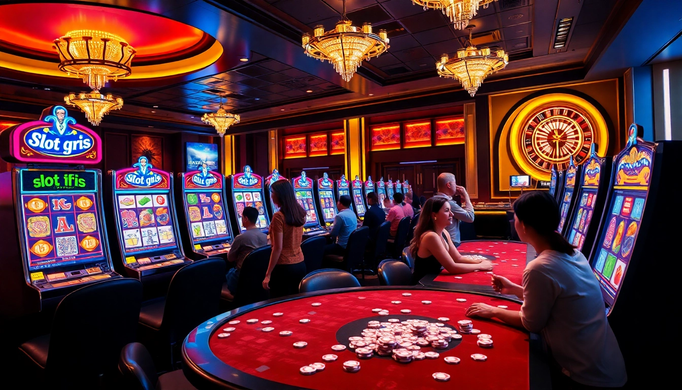 Players enjoying slot qris machines with vibrant colors and QR code deposit options.