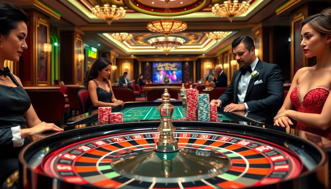 6L777 VIP casino scene showcasing luxury gaming with roulette and poker excitement.