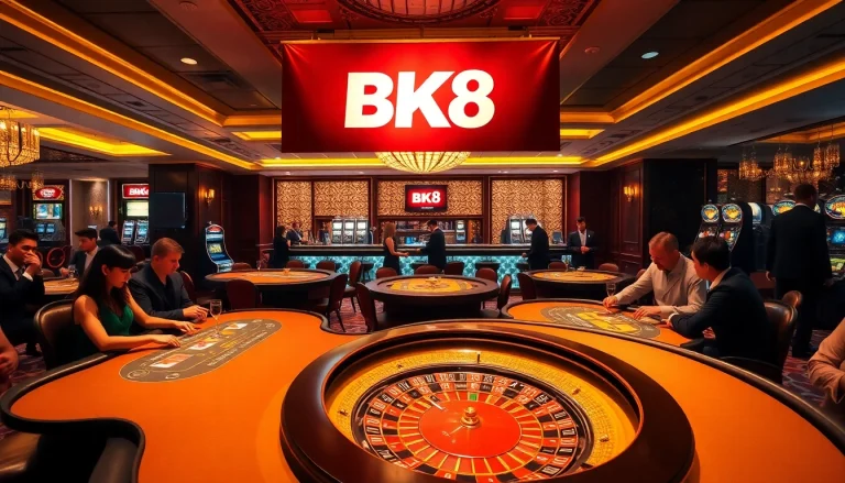 Experience the thrill of BK8 gaming in a vibrant casino environment filled with excitement and luxury.
