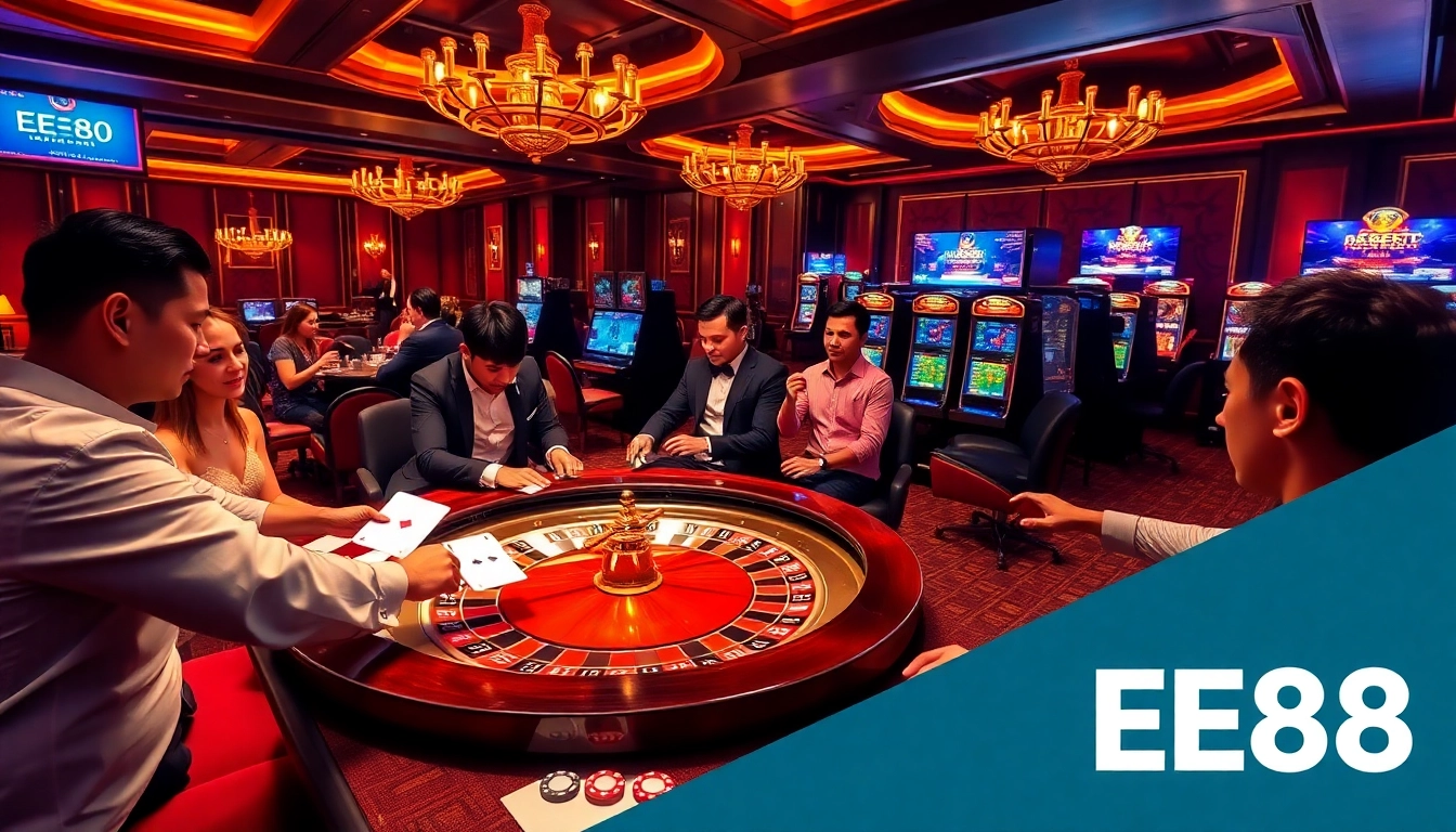 Experience seamless đăng ký ee88 with our rich casino environment showcasing active players and vibrant gaming elements.