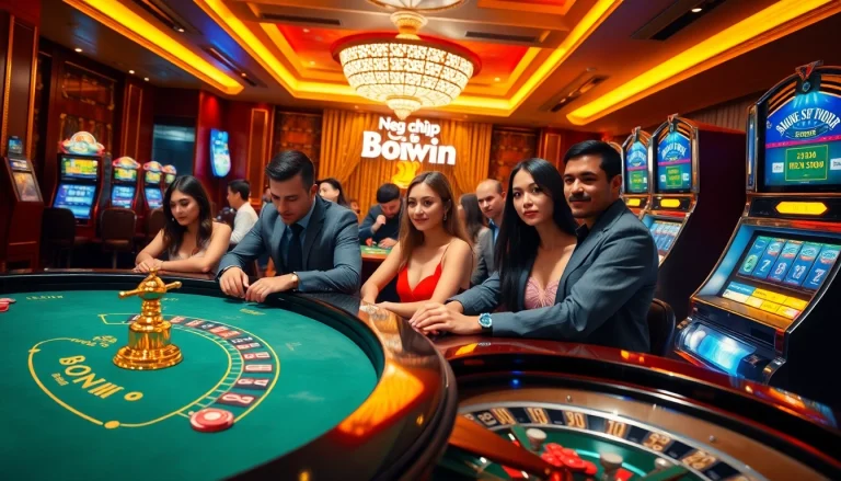 Experience the thrill of Đăng nhập bomwin at a vibrant casino table with diverse players competing.
