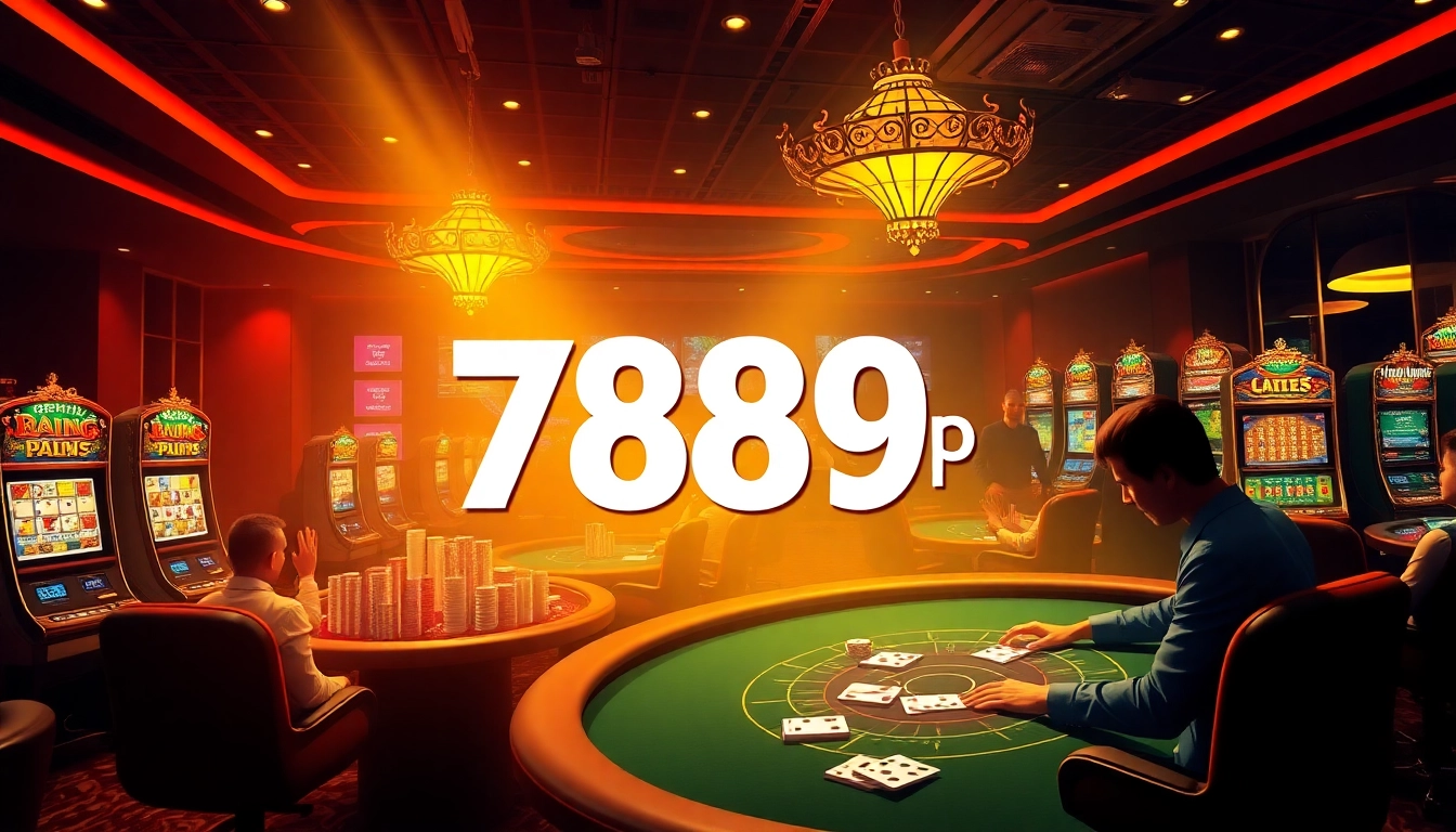 Engaging gaming experience with vibrant 789p casino tables, slot machines, and players celebrating wins.