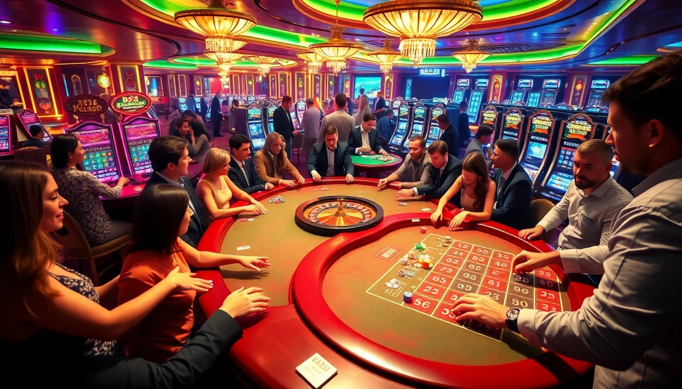The b52club atmosphere captures players enjoying poker and roulette in an upscale casino setting.