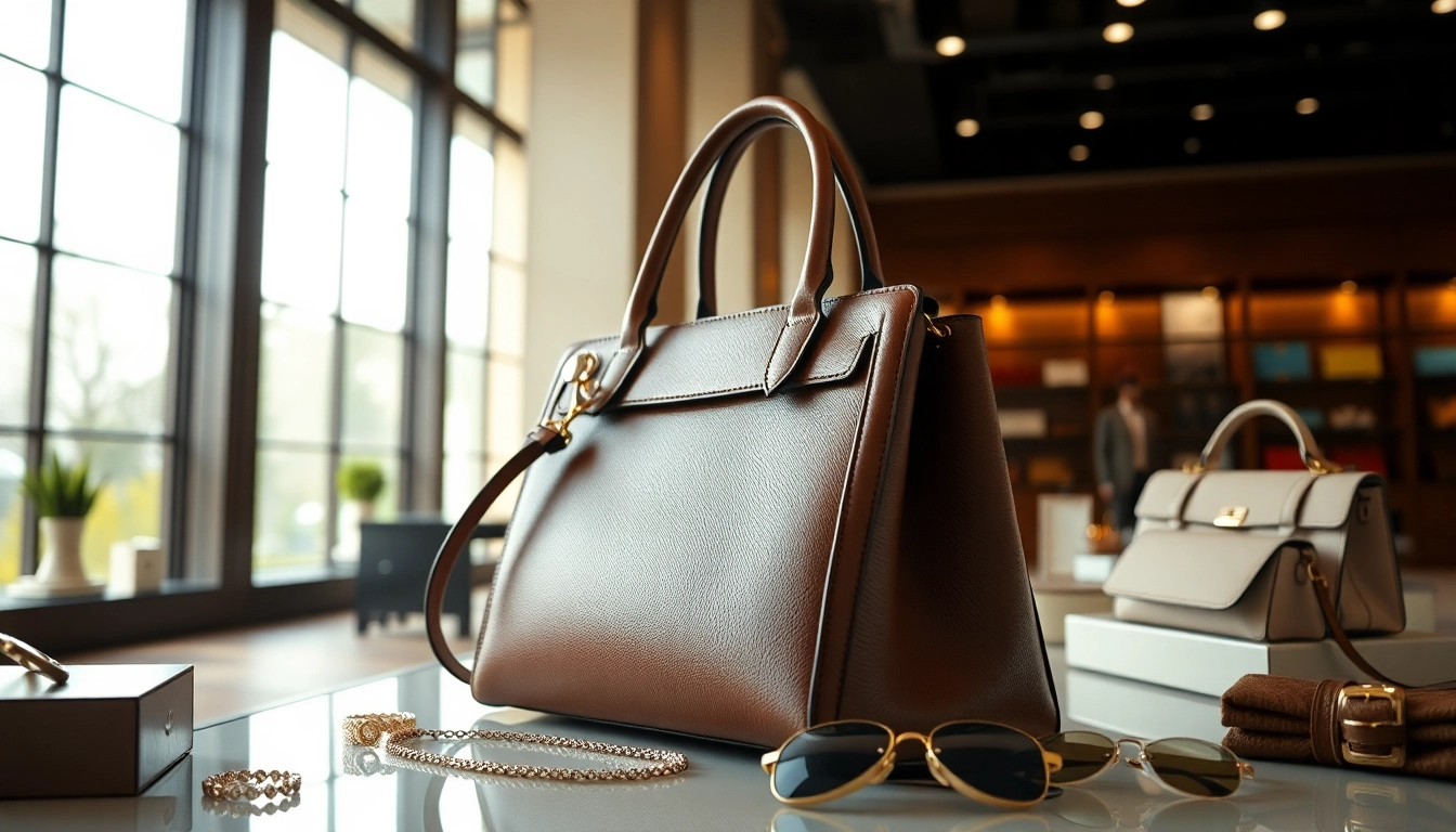명품 이미테이션 고급 가방을 배경으로 한 세련된 쇼핑 환경 이미지