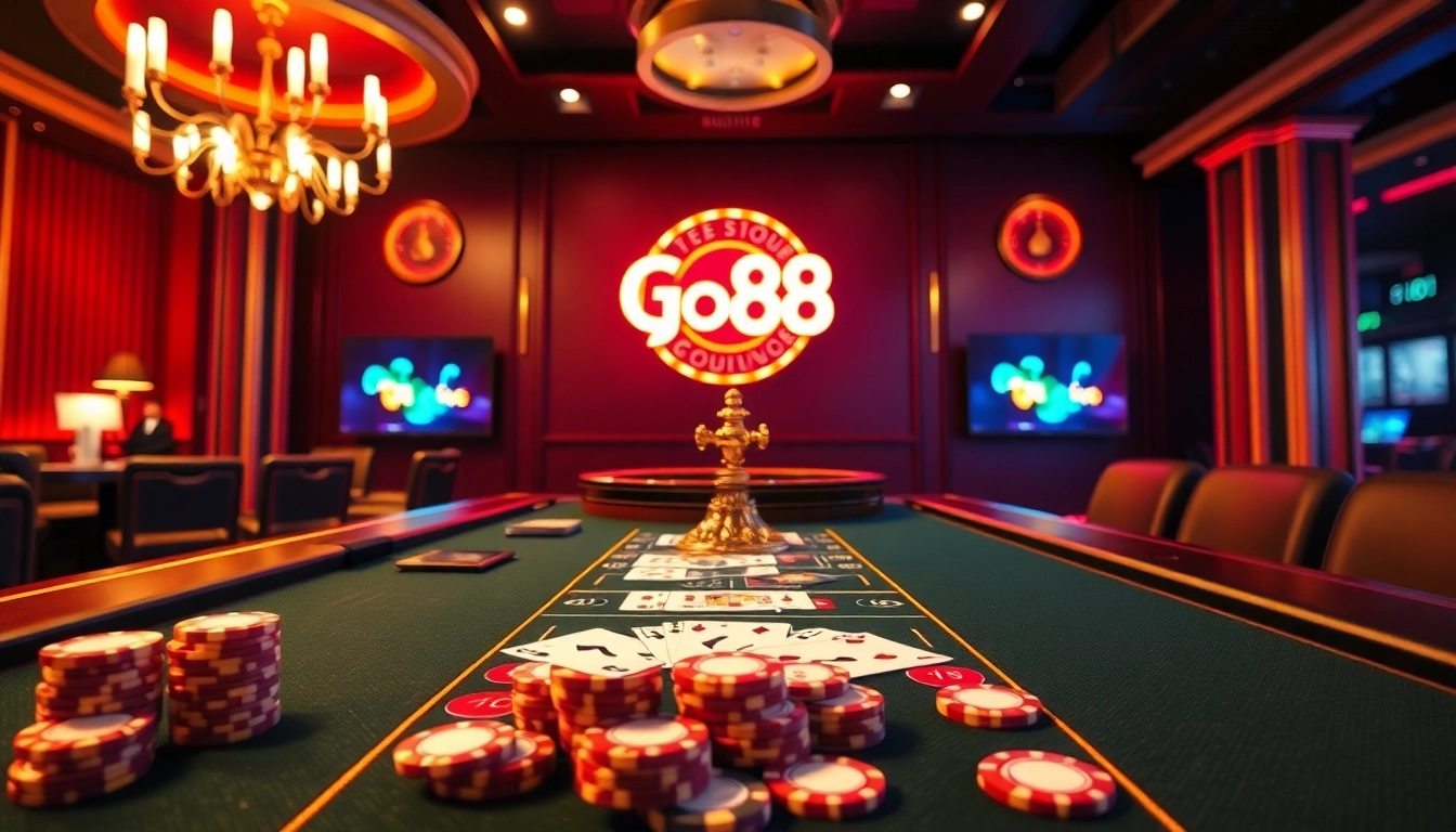 Engaging gamblers with the Go88 online interface at a vibrant poker table.