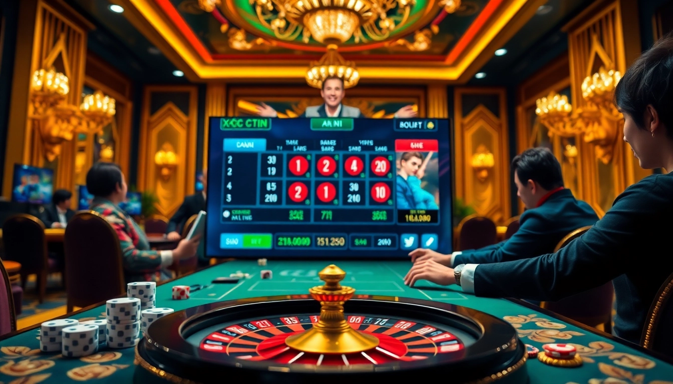 Engaging in xóc đĩa online at a luxurious casino table with colorful chips.