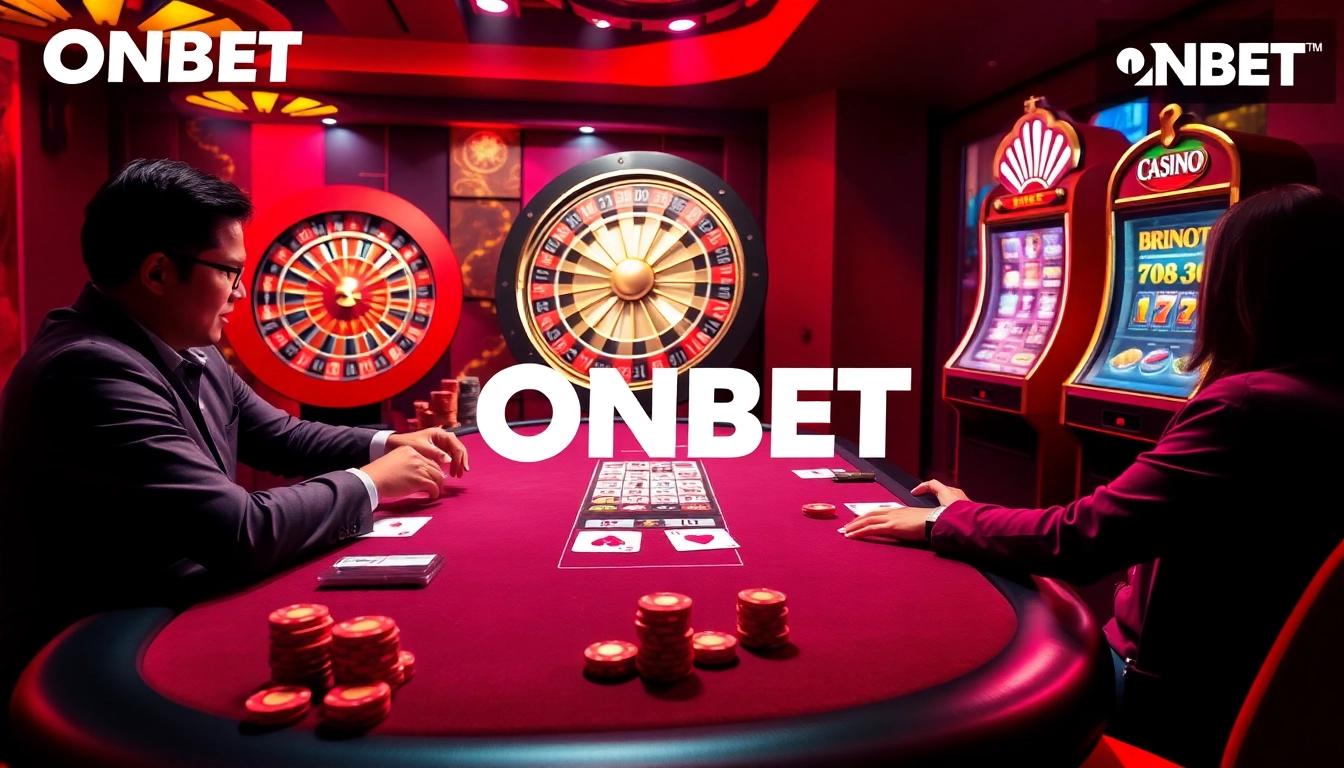 Enjoying an exciting game at ONBET's elite casino table with poker chips and cards.