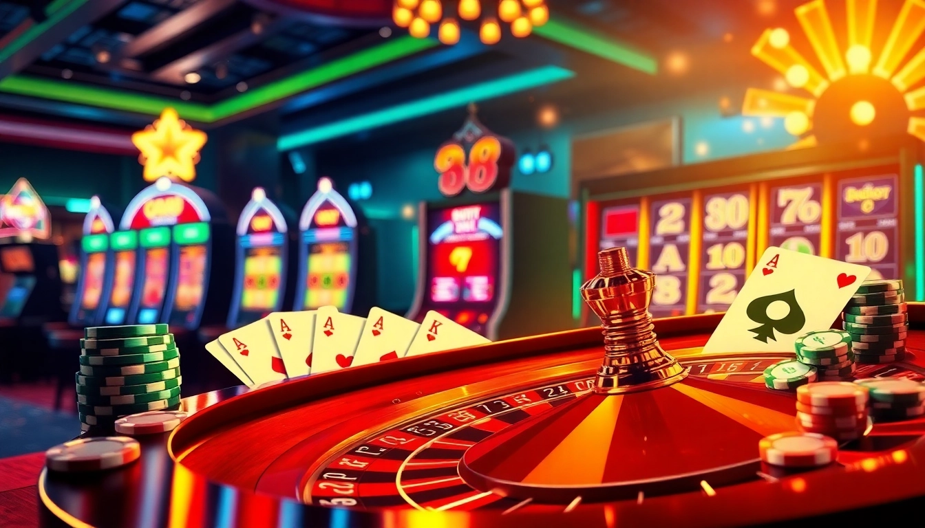 Experience the thrill of gambling at Gg88 Com with poker chips and a vibrant roulette wheel.