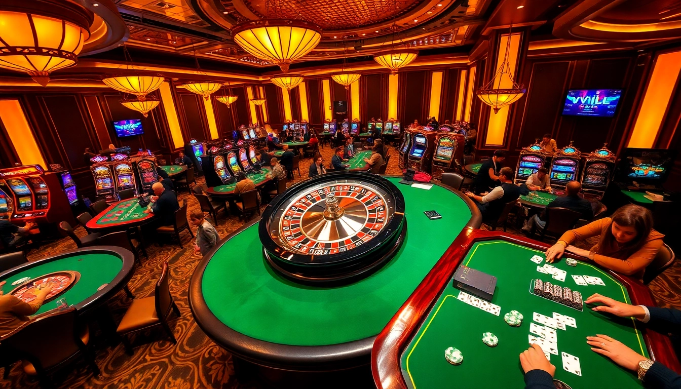 Players immerse in thrilling vvjl casino activities with vibrant tables and slot machines.