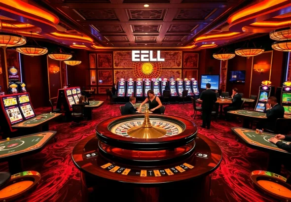 Players enjoying a thrilling EEJL casino experience at a vibrant roulette wheel.